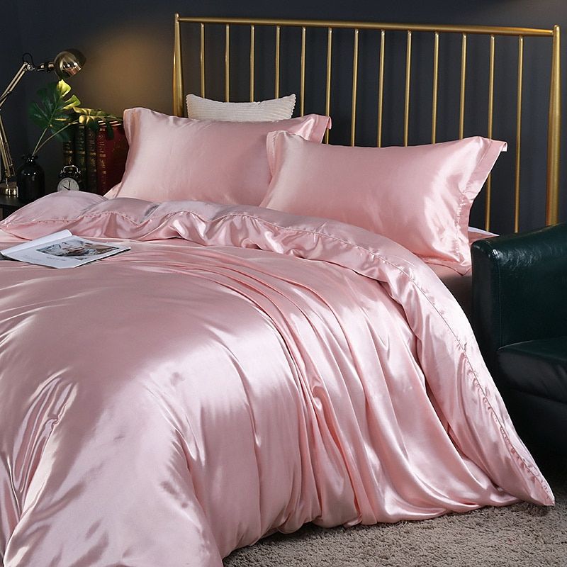 Elegante set di biancheria da letto in raso di seta a 4 pezzi, comprensivo di copripiumino, lenzuolo con angoli e federe per il massimo comfort