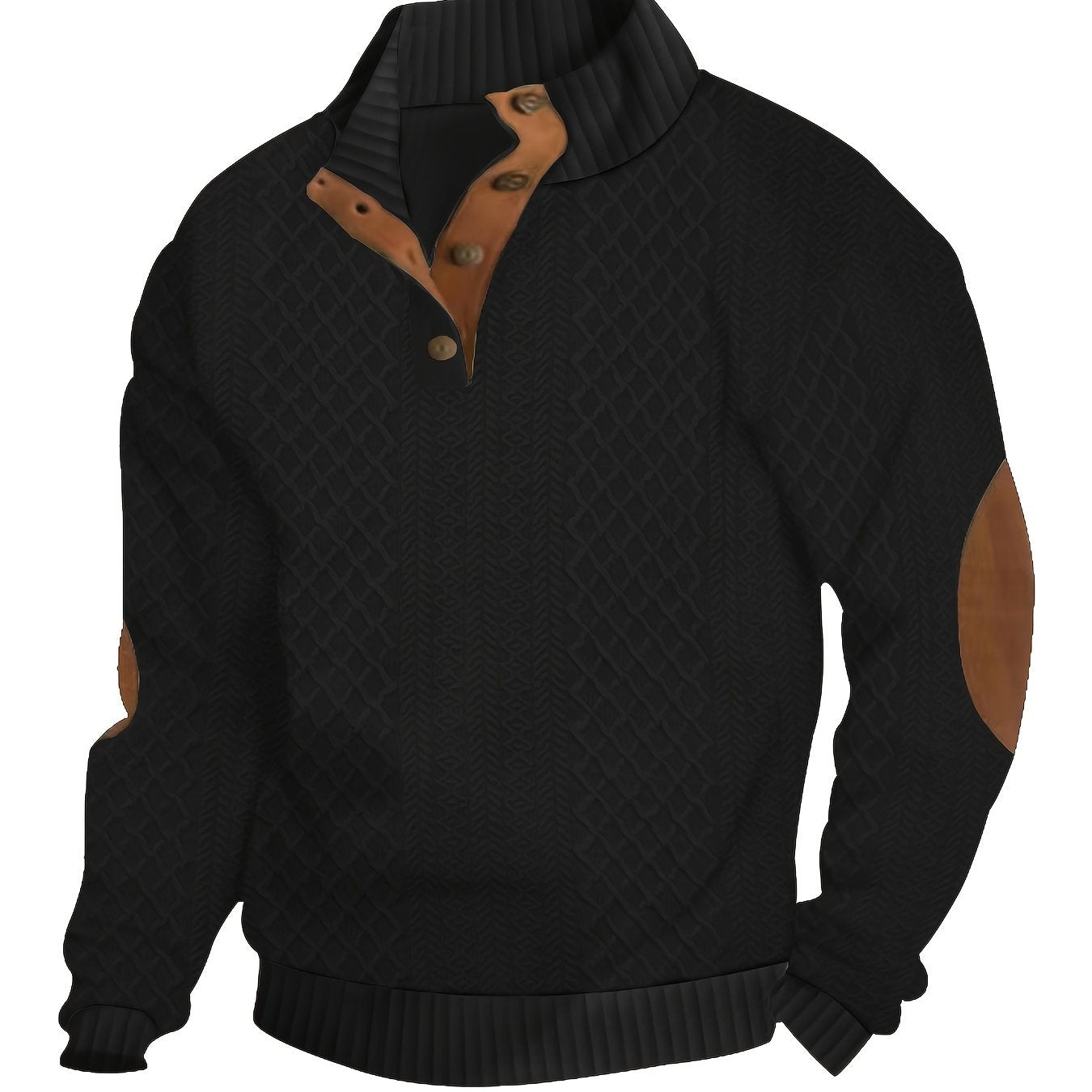 Rainer - Stylish classic knit sweater with button placket and elegant elbow patches