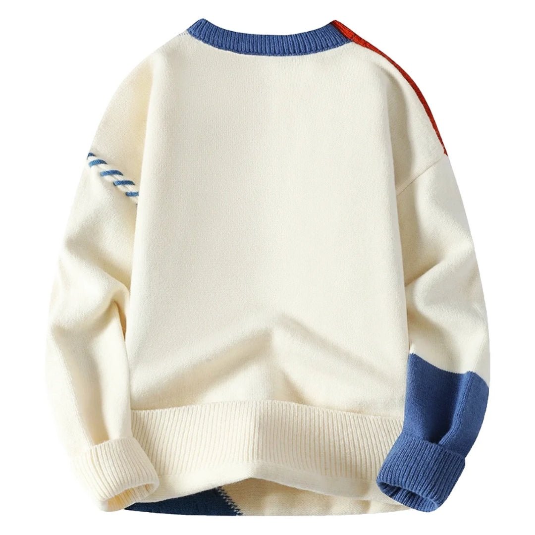 Rudolf - Comfortable and stylish patchwork knitted sweater for cozy moments