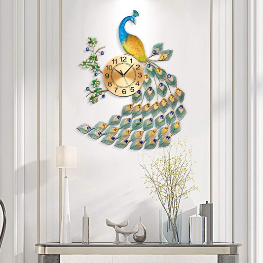 Vintura - Orologio da Parete Grande e Elegante con Pavone per Decorazione Accattivante del Soggiorno