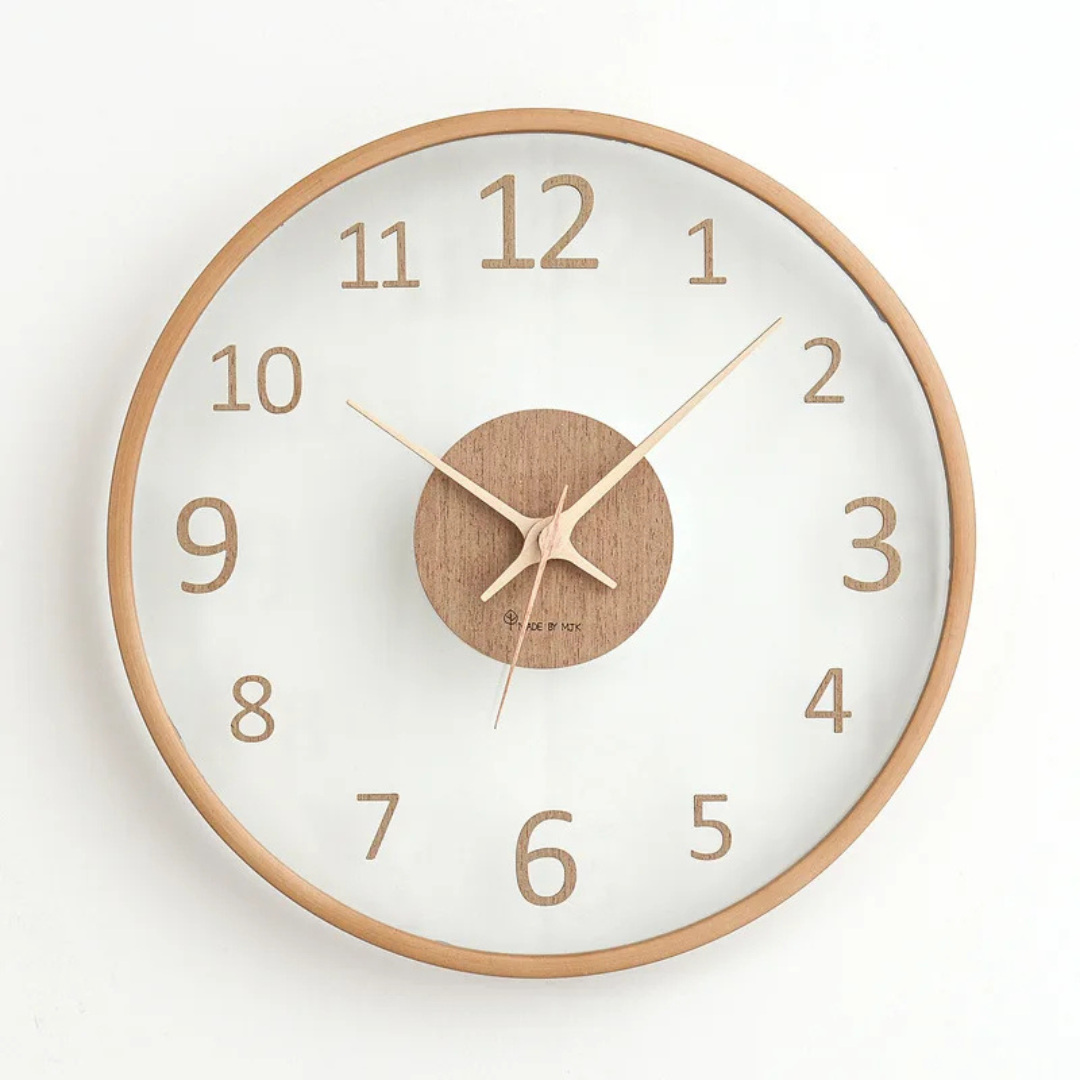 Metron - Elegante Orologio da Parete in Legno con Finitura in Vetro Chic