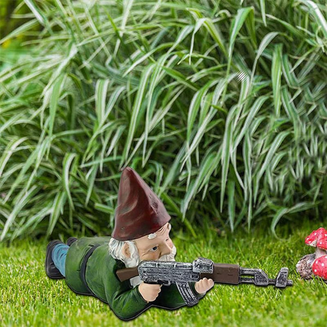 Drelix - Gnomo da giardino militare resistente per gioco e decorazione