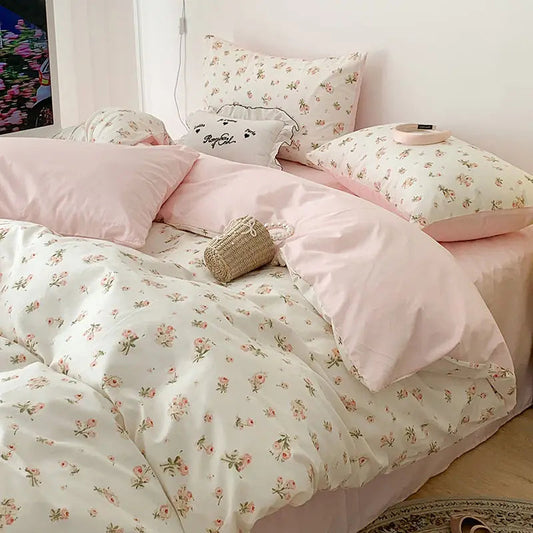 Set di biancheria da letto con fiori rosa romantici - Copripiumino e federe in poliestere morbido per una camera da letto accogliente
