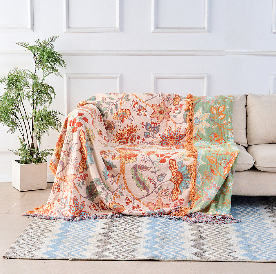 Coperta con Stampa Floreale Boho – Plaid Accogliente e Caldo per Divano, Letto e Attività all'Aperto