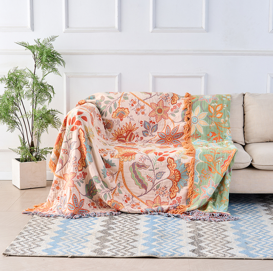 Coperta con Stampa Floreale Boho – Plaid Accogliente e Caldo per Divano, Letto e Attività all'Aperto