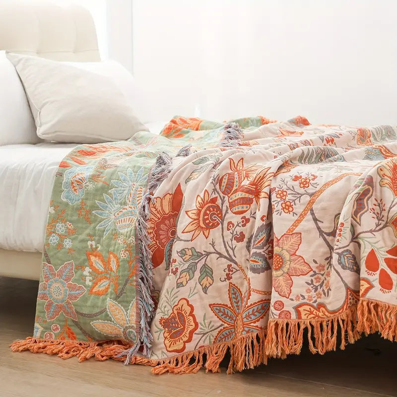 Coperta con Stampa Floreale Boho – Plaid Accogliente e Caldo per Divano, Letto e Attività all'Aperto