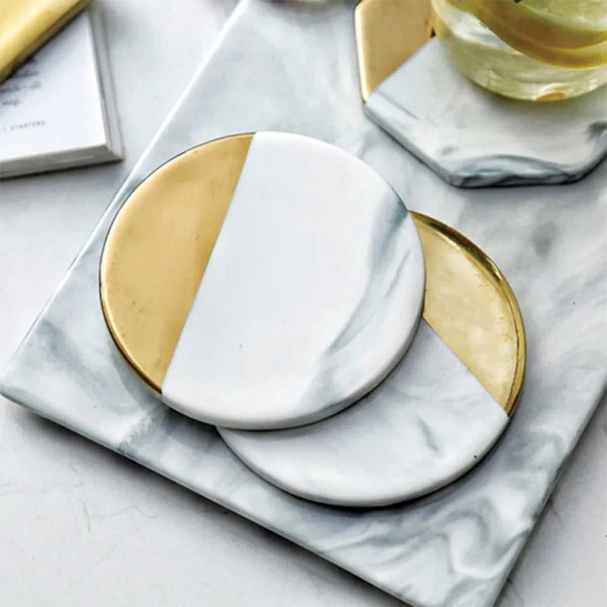 IvoraHome - Magnifico set di sottobicchieri in marmo avorio per un tocco di eleganza nel tuo interno