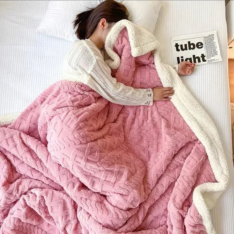 Coperta in lana e pile a doppio strato lussuosa per l'inverno per il massimo comfort e calore elegante