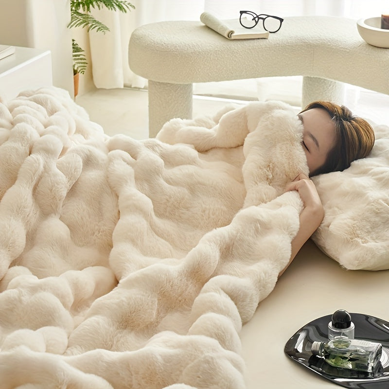Coperte di pile beige morbido di lusso - Plaid caldo spesso e peluche per soggiorno e camera da letto