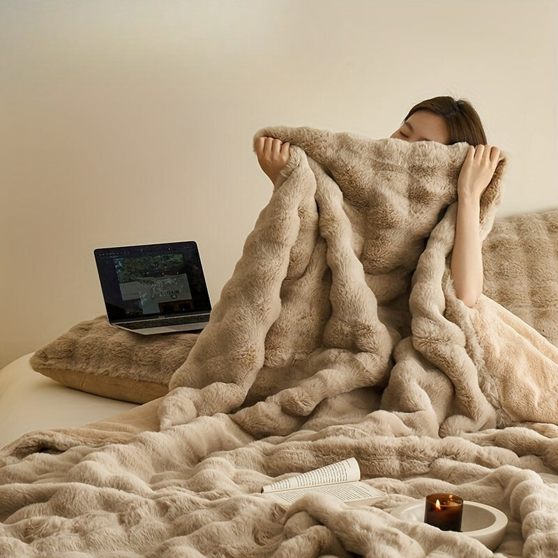 Coperte di pile beige morbido di lusso - Plaid caldo spesso e peluche per soggiorno e camera da letto