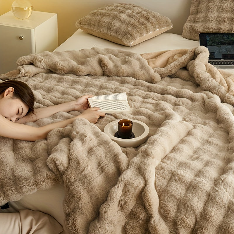 Coperte di pile beige morbido di lusso - Plaid caldo spesso e peluche per soggiorno e camera da letto