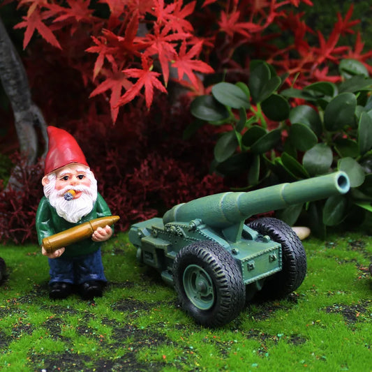 Palladia - Statua di gnomo mini in resina a 2 pezzi con cannone per gioco e divertimento