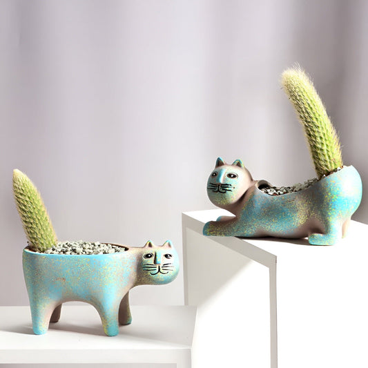 Lunavelle - Splendido vaso in ceramica con incantevole design a gatto per la tua collezione da giardino