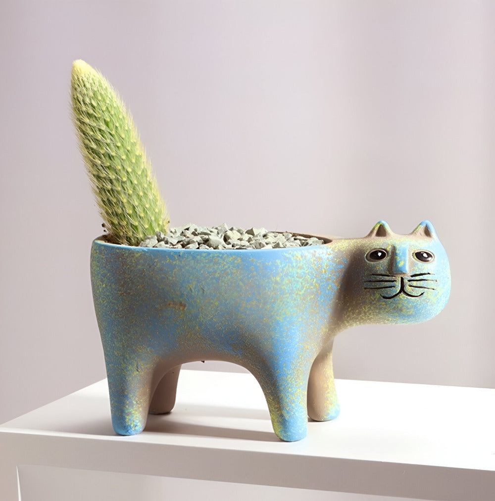 Lunavelle - Splendido vaso in ceramica con incantevole design a gatto per la tua collezione da giardino