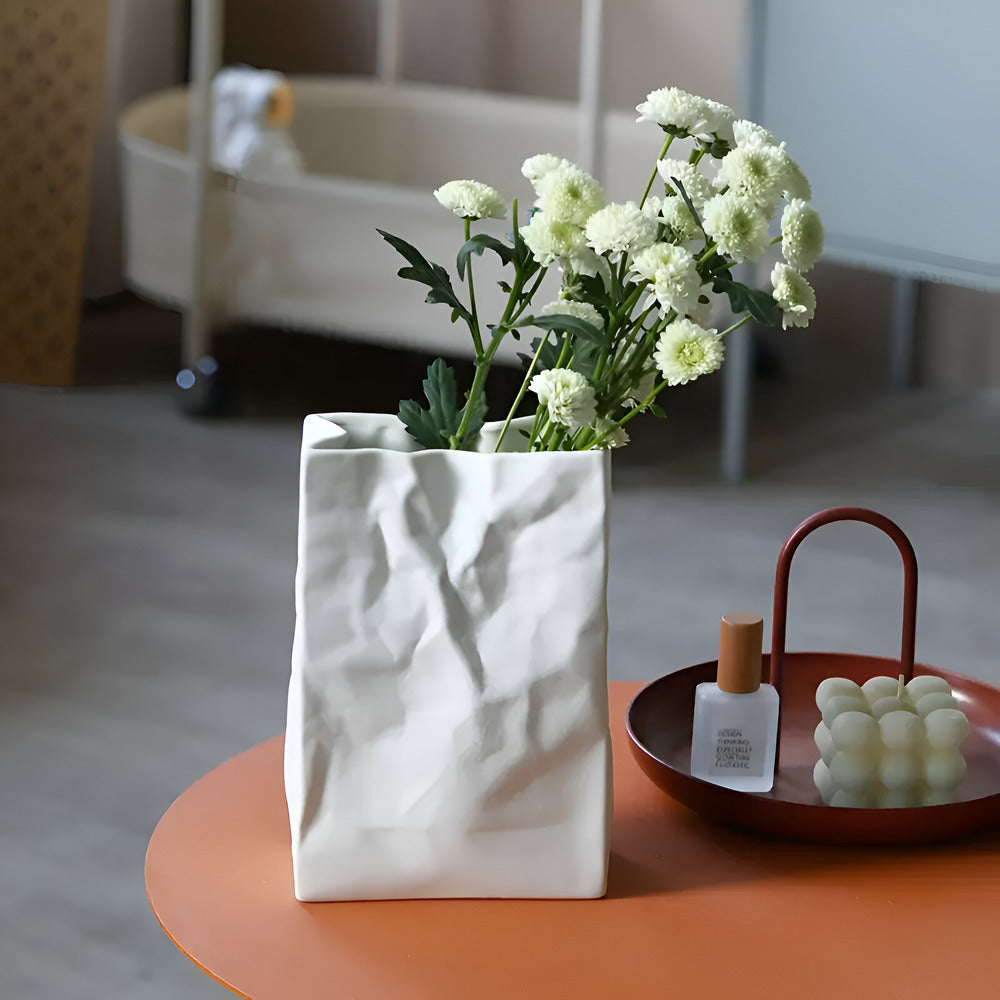Celorie - Vaso in ceramica moderno e alla moda con design a sacchetto di carta