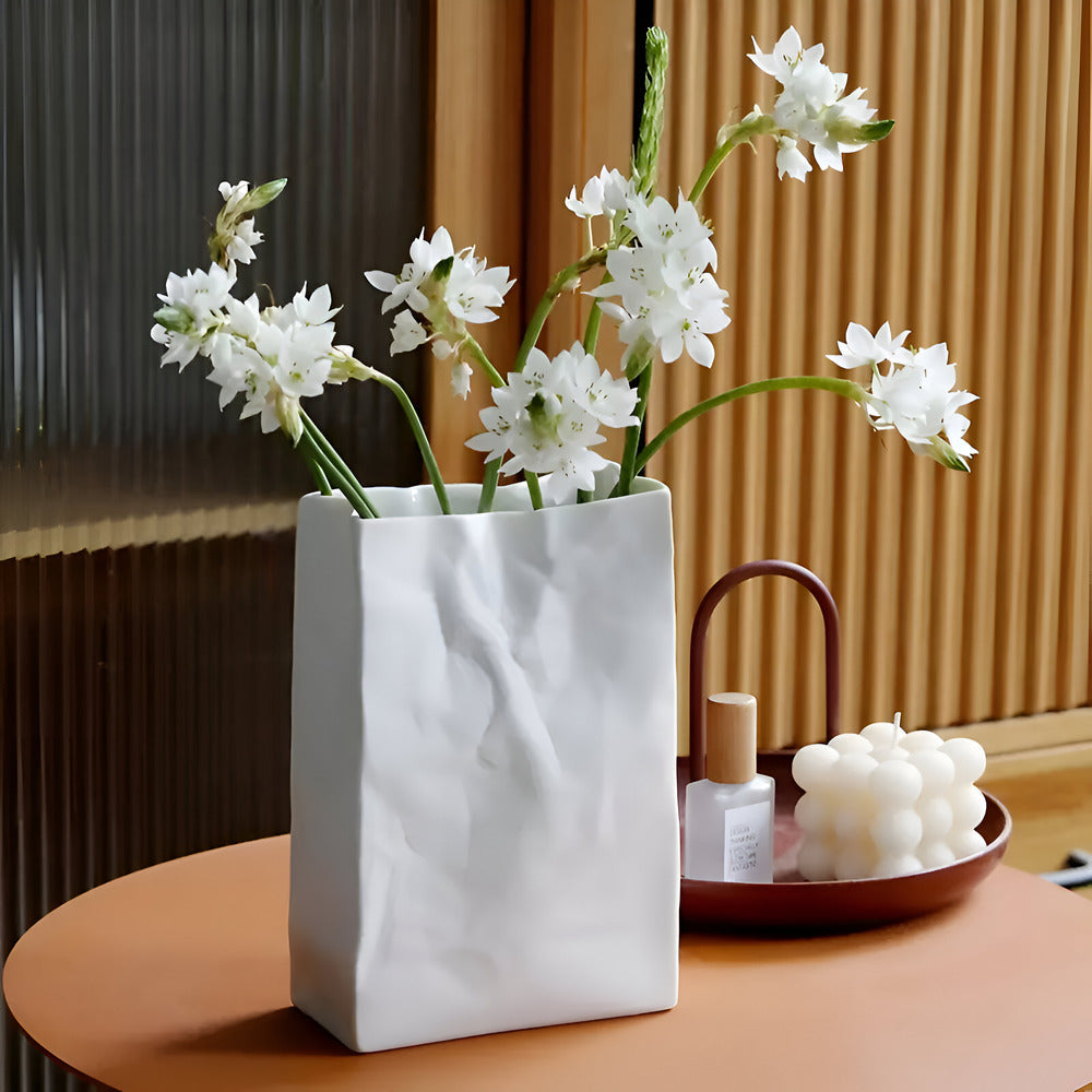 Celorie - Vaso in ceramica moderno e alla moda con design a sacchetto di carta