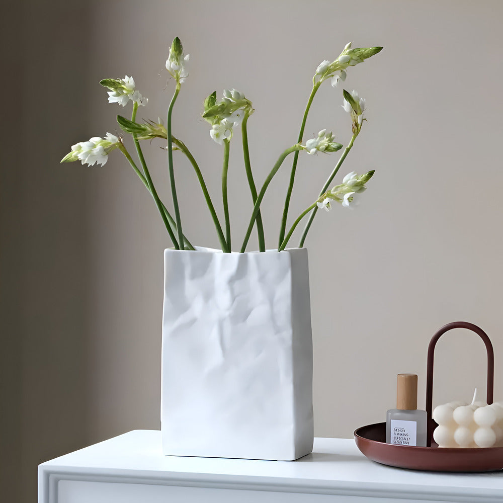 Celorie - Vaso in ceramica moderno e alla moda con design a sacchetto di carta