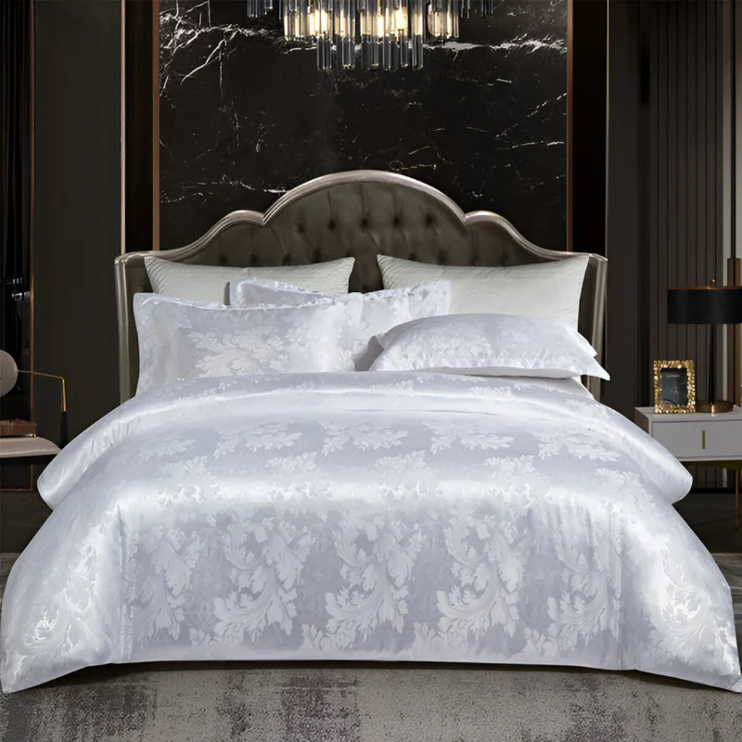 Copriletto Elegante in Raso con Motivo Jacquard – Biancheria da Letto Morbida e Setosa, Traspirante per Camere da Letto di Lusso