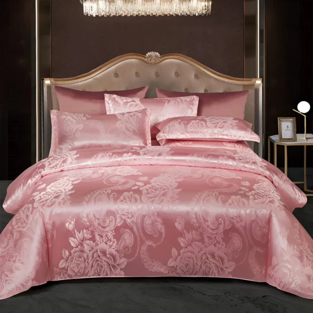 Copriletto Elegante in Raso con Motivo Jacquard – Biancheria da Letto Morbida e Setosa, Traspirante per Camere da Letto di Lusso