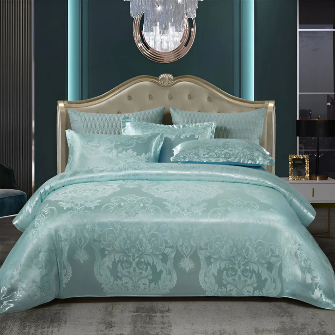 Copriletto Elegante in Raso con Motivo Jacquard – Biancheria da Letto Morbida e Setosa, Traspirante per Camere da Letto di Lusso