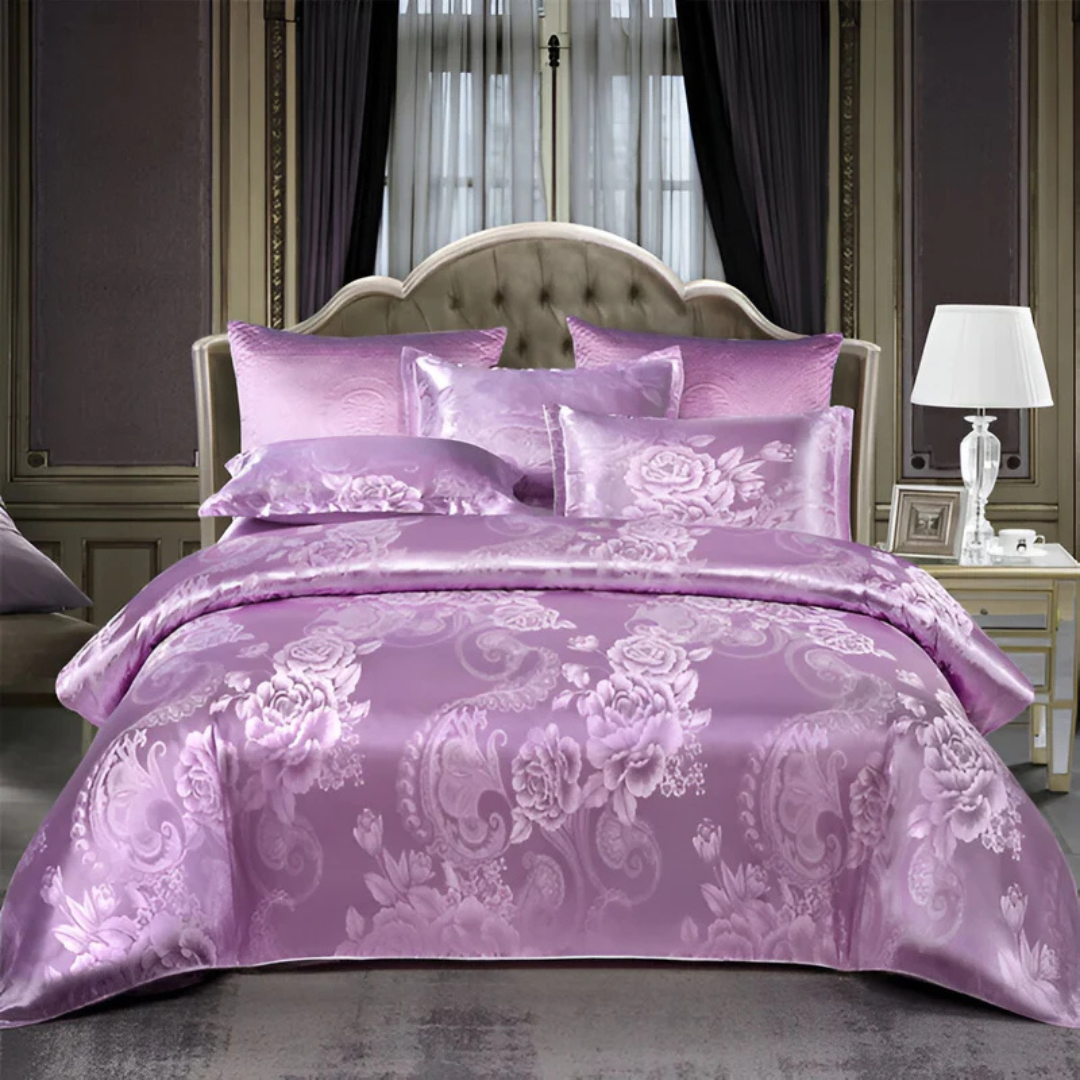 Copriletto Elegante in Raso con Motivo Jacquard – Biancheria da Letto Morbida e Setosa, Traspirante per Camere da Letto di Lusso
