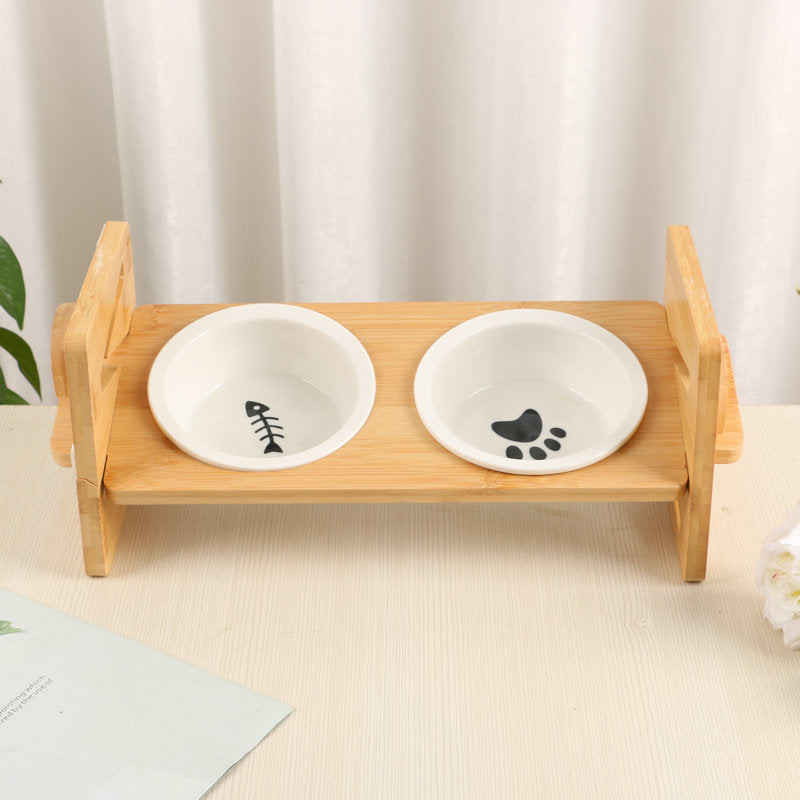 Set di Alimentazione Doppia di Lusso PawElegance con Bamboo Delicato e Acciaio Inossidabile per Animali Domestici