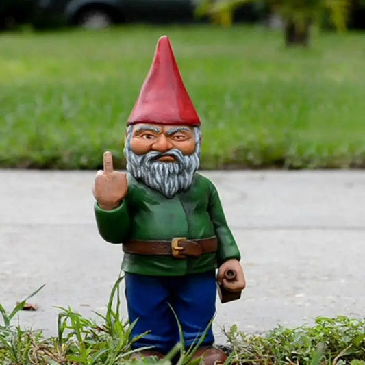 Cypria - Statua Divertente di Gnomo Ubriaco con Dito Medio per Giardino e Prato