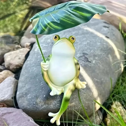 Prisca - Incantevole statuina di rana su foglia di loto per acquario, decorazione da giardino e ornamenti per balcone