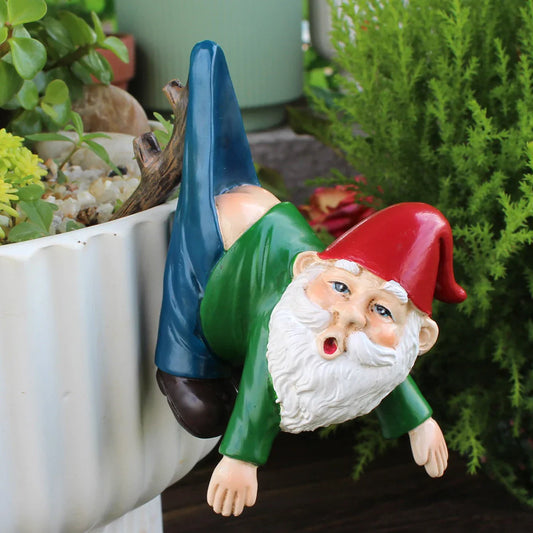 Petronia - Carino appendi vaso da fiori gnomo in resina con pantaloni su un ramo per decorazione da giardino giocosa