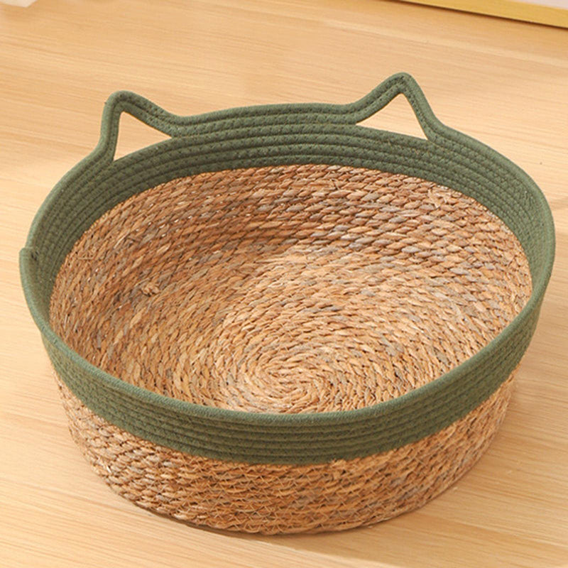 Cuccia rotonda intrecciata a mano per gatti, per comfort e stile
