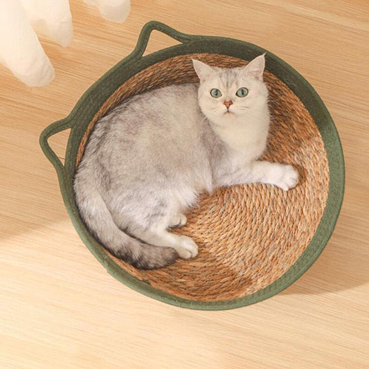 Cuccia rotonda intrecciata a mano per gatti, per comfort e stile