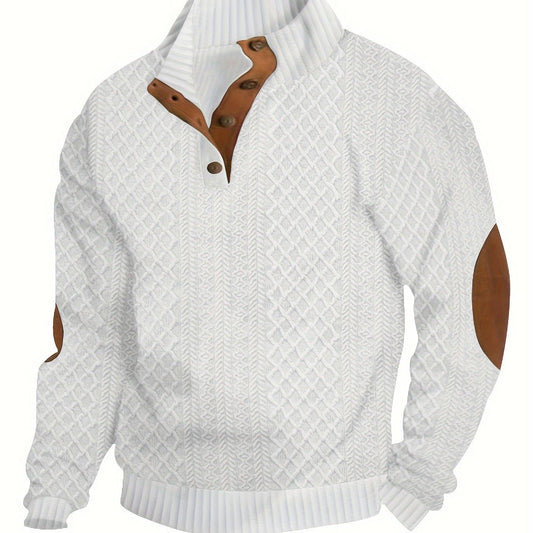Rainer - Stylish classic knit sweater with button placket and elegant elbow patches